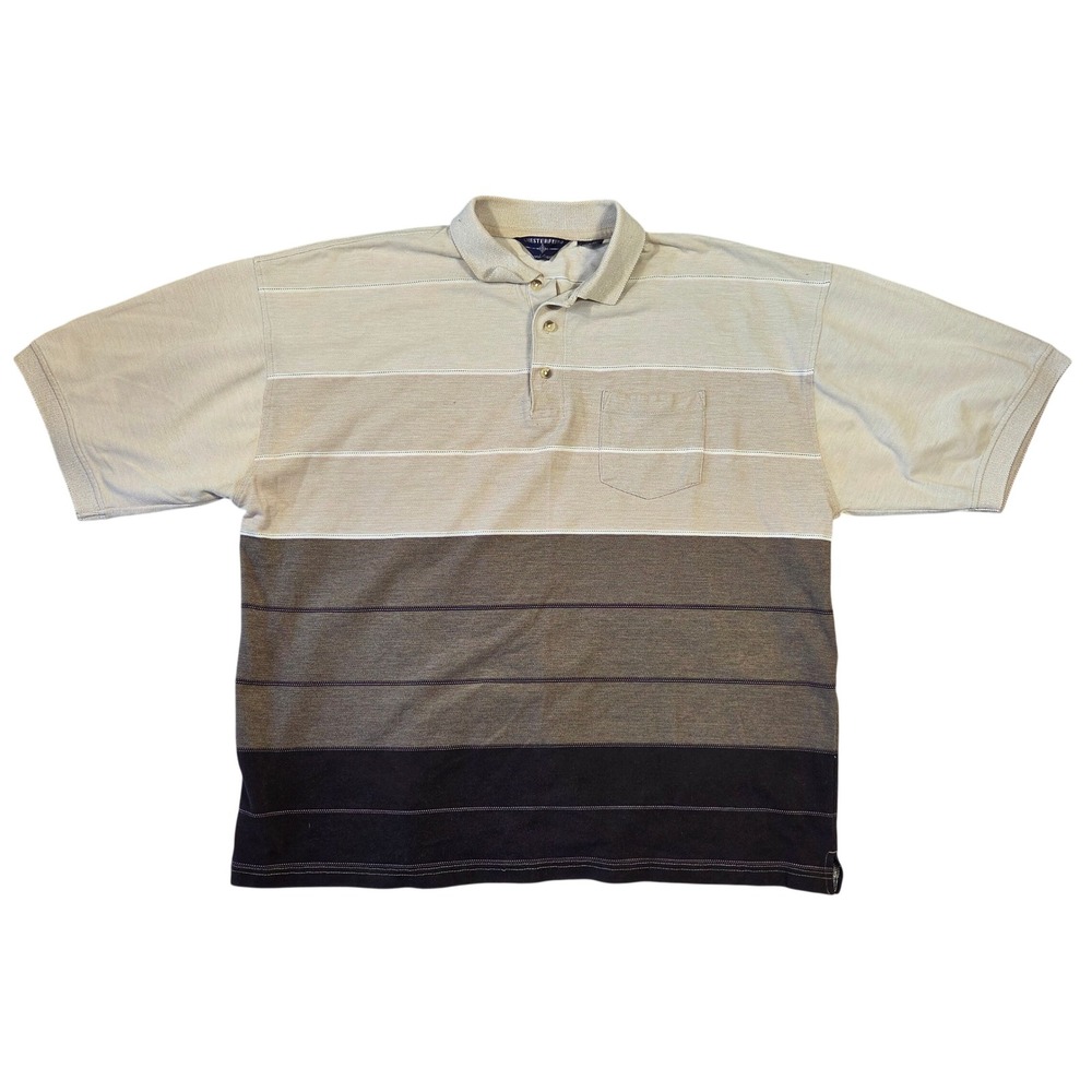 Chesterfield Mens XXL Polo Shirt Striped Brown Short Sleeve Pocket Skater Grunge
